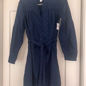 Old Navy Navy Blue Dress with Green Dots